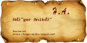 Höger Anikó névjegykártya